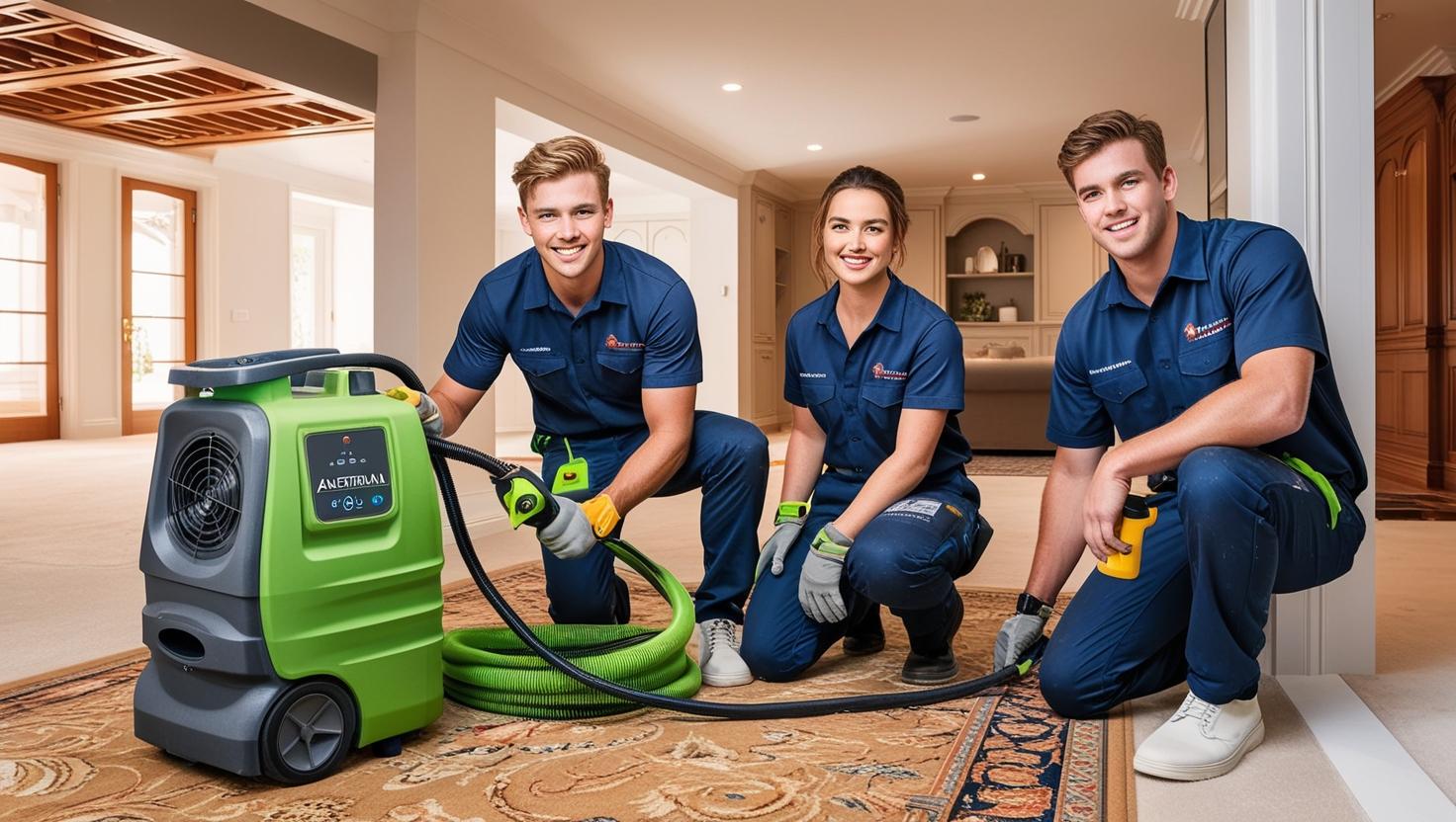 Technicians using equipment to control humidity on commercial spaces with advanced moisture removal tools Technicians using equipment to control humidity on commercial spaces with advanced moisture removal tools